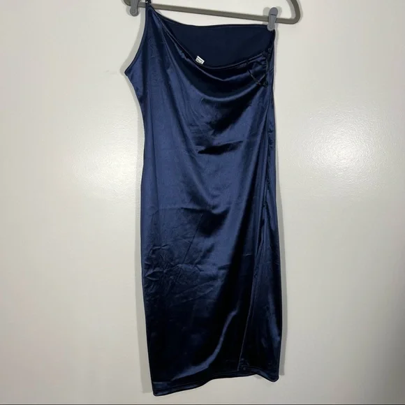 Romwe Women's Elegant One Shoulder Sleeveless Split Hem, Midi Dress Navy Blue L - Picture 8 of 13